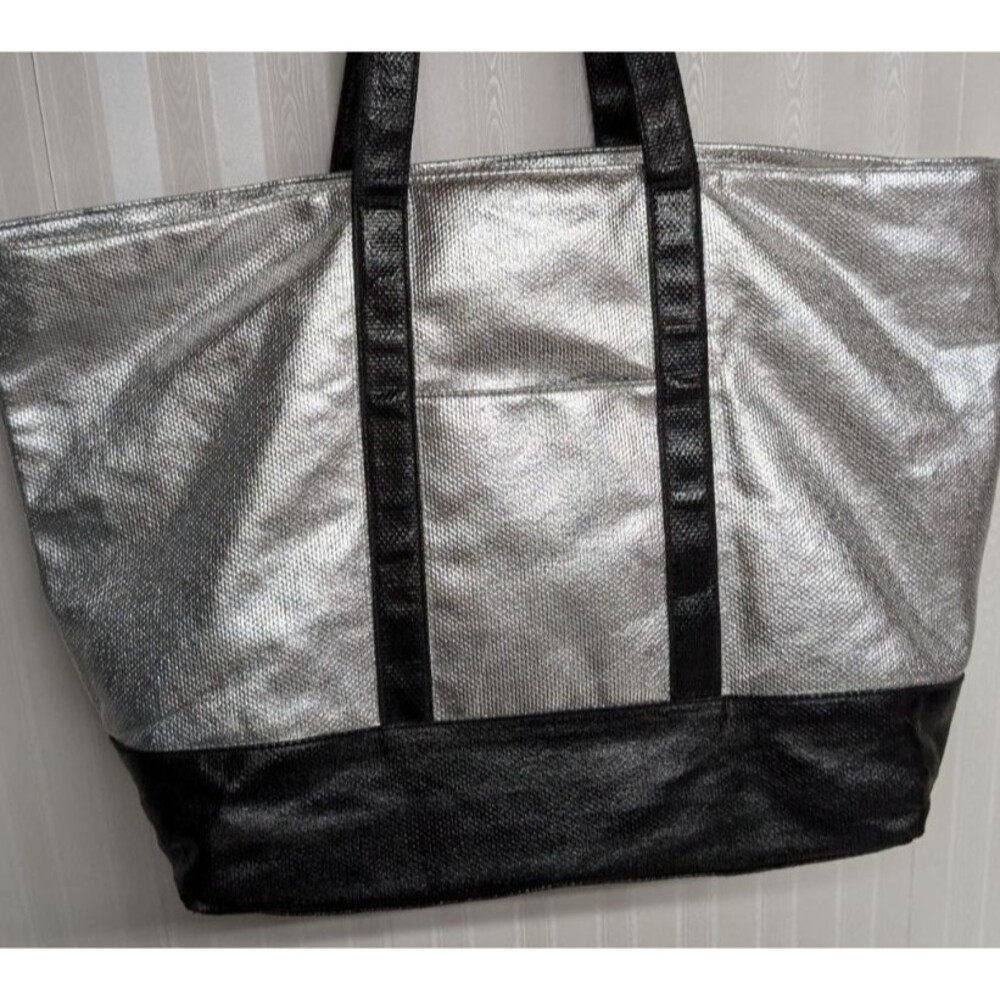 Victoria's Secret Weekender Large Tote Bag Silver 24X14 in Travel Gym Pool Beach - Picture 9 of 10